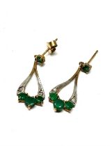 9ct gold emerald & diamond drop earrings (1.3g)
