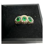 9ct gold green paste & diamond three stone ring (2.5g)