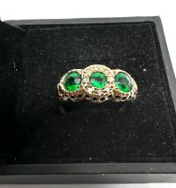 9ct gold green paste & diamond three stone ring (2.5g)