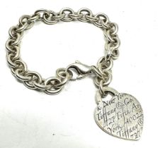 Silver bracelet with etched heart tag by designer Tiffany & Co (29g)