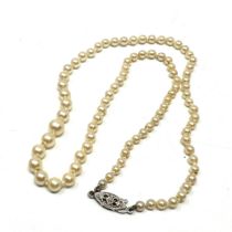 9ct white gold & rose diamond clasp pearl necklace 14g measures 45cm long weight