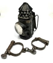 Antique/Vintage Hiatt & Co Police Oil Lamp & Handcuffs