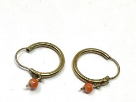 9ct gold hoop earrings with coral drop 1.1g
