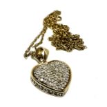 9ct gold diamond heart shaped pendant & chain (4.6g)