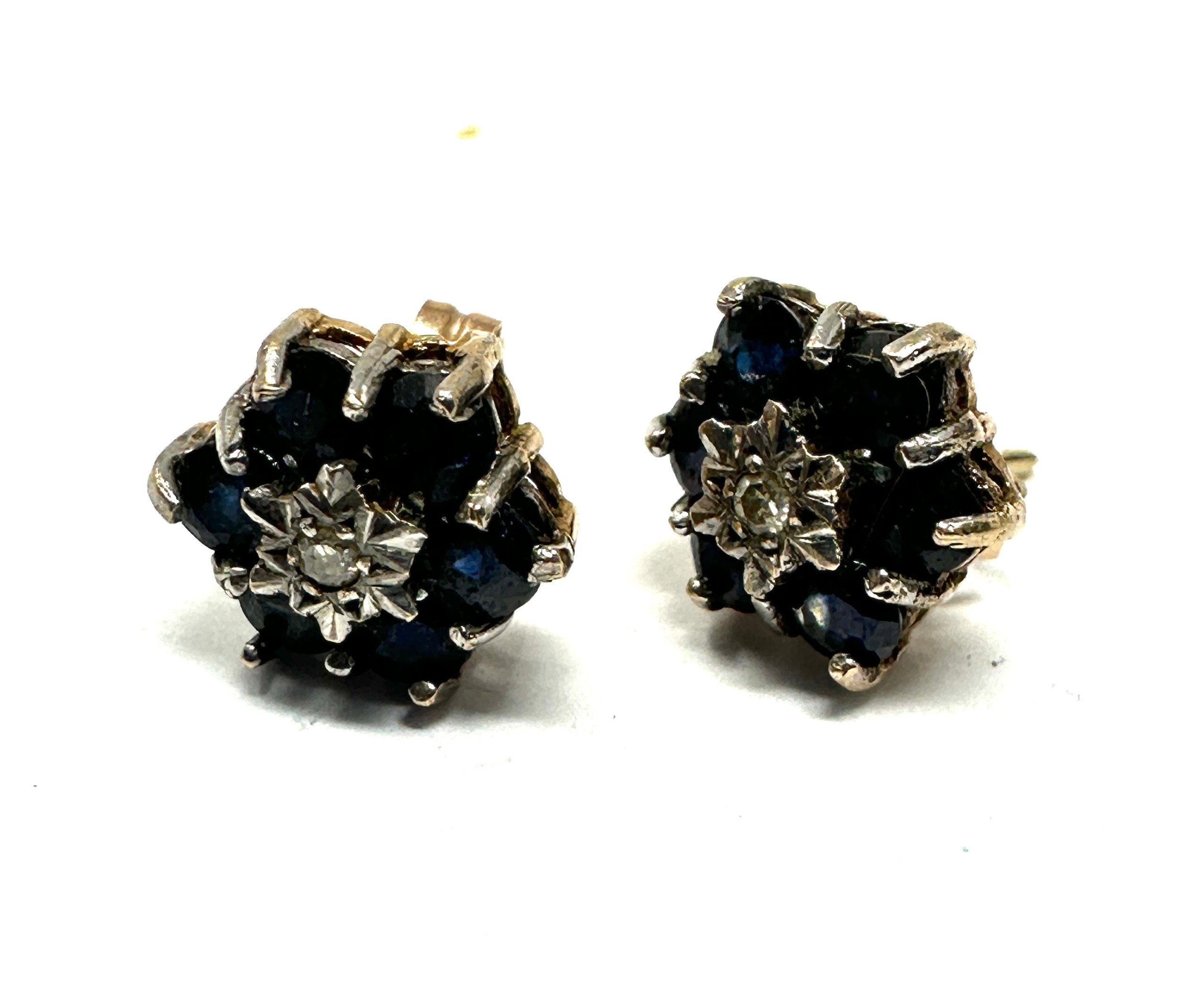 9ct gold sapphire & diamond cluster stud earrings (1.8g) - Bild 2 aus 2