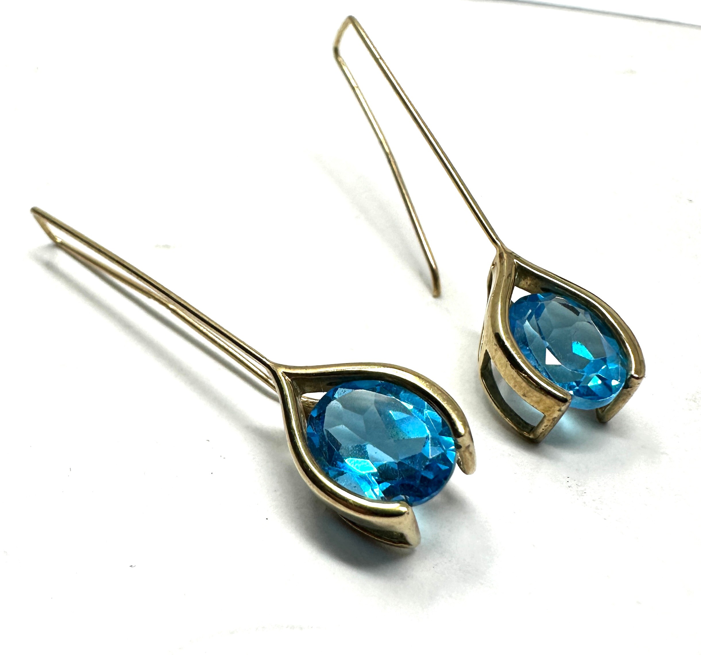 9ct gold blue topaz drop earrings (3.2g) - Bild 2 aus 2