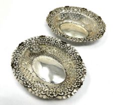 Pair of antique silver pierced sweet dishes Birmingham silver hallmarks