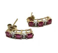 9ct gold diamond & ruby earrings (1.6g)