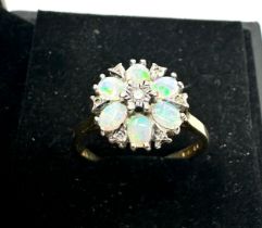 9ct gold opal & diamond cluster ring (2.2g)