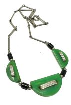 Art deco necklace Vintage light Green Bakelite & chrome geometric style necklace