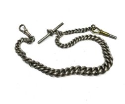 Silver antique watch chain with watch key (59g)