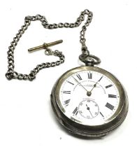 Antique open face silver Fattorini & sons pocket watch and silver albert chain the watch is