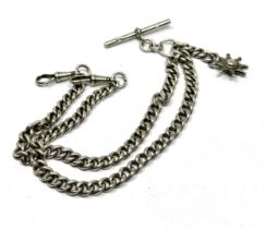 Antique silver double albert pocket watch chain & fob weight 62g