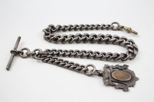 Silver antique watch chain with fob (95g)