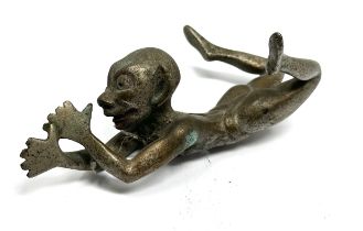 Antique brass /silvered devil /imp possibly a car mascot measures approx length 13cm