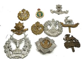 Military Cap Badges x 10 inc. Royal Scots Royal Warwickshire Etc