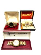 3 Boxed vintage gents wristwatches includes oris super sekonda accurist all ticking in original