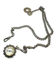 Antique silver double albert pocket watch chain & fob no t-bar weight