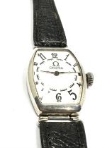 Case 1920's original Omega large sterling silver TONNEAU shaped wrist watch. Sterling Silver case