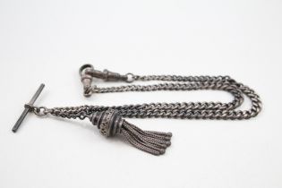 Silver antique watch chain necklace conversion with tassel (27g)