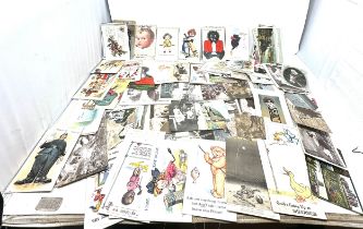 Large collection of antique postcards includes comical real photo street scenes etc cards