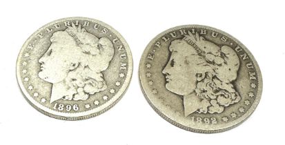 2 silver morgan dollars 1896 & 1892