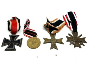 WW2 German Medals x 4 inc. Iron Cross 2nd Class Merit Cross With Swords Etc