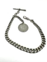 Antique chunky silver albert pocket watch chain & coin fob weight 63g