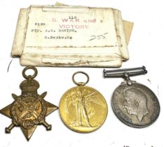 WW1 1914 Mons Star Trio & Box Lid & Award Notice inc. Named 6128 Pte A.W Davies r,berks