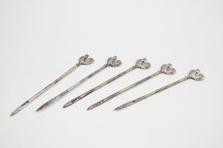 5 x .925 sterling novelty cockrill cocktail sticks