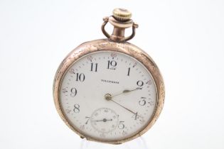 WALTHAM Gents Vintage Rolled Gold Open Face Pocket Watch Hand-wind Working