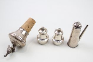 4 x .925 sterling salt & pepper cellars & bottle stopper