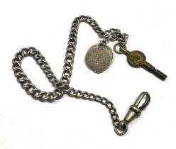 Antique silver albert pocket watch chain key & coin fob no t-bar weight 20g