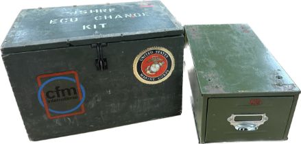 Vintage air force first aid box and a metal index drawer