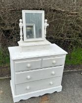 Two over two pine chest and a dressing table mirror, approximate measurements Height 30.5 inches,
