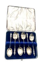 Set of six antique silver apostle teaspoons in fitted case. Hallmarks Birmingham 1894. Weight 47