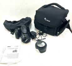 Nikon Coolpix P900 black camera including battery, carry bag, charger and instruction manual,