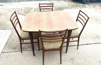 Mid century Meredew teak table and 4 chairs 40.5 inches by 35 inches by 29 inches