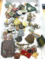 Large selection vintage pin badges to include boy scouts, bowling club, legion, salvation army etc