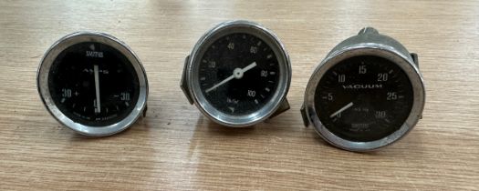 Three vintage Pressure gauges includes Smiths Vacuum, AMPS etc