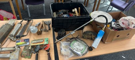 Large selection of assorted tools includes grease guns etc