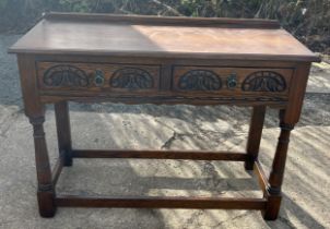Oak old charm hall table, 2 drawer, approximate measurements: 42 inches length, Depth 17 inches,