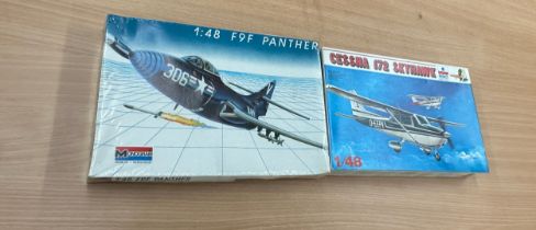 Two air craft model kits one sealed ' Monogram 1:48 F9F Panther' and ' Cessna 172 Skyhawk'