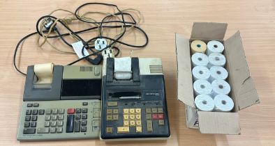 Two vintage tills one Remington and other Texas Instruments plus a Rolls calculator