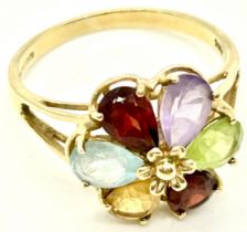 Ladies hallmarked 9ct gold stone set dress ring, ring size N, total approximate weight 2.2g