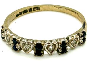 Ladies hallmarked 9ct gold diamond and stone set ring, ring size P/Q, approximate. weight 1.6g