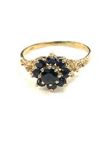 Ladies hallmarked 9ct gold and sapphire ring, ring size O, approximate overall weight 2.1g