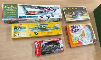 Selection of vintage aircraft model kits to include ' Super stars Cessna 150 aerobat', ' Guillows