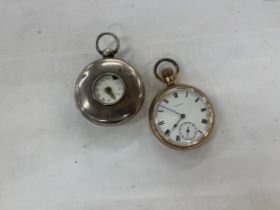 Waltham gold plated pocket watch and a silver pocket watch, untested