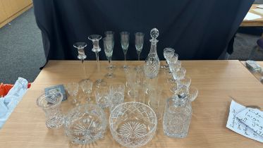 Selection of glassware to include hand blow decanters Royal Doulton, Web Corbett, Royal Doulton